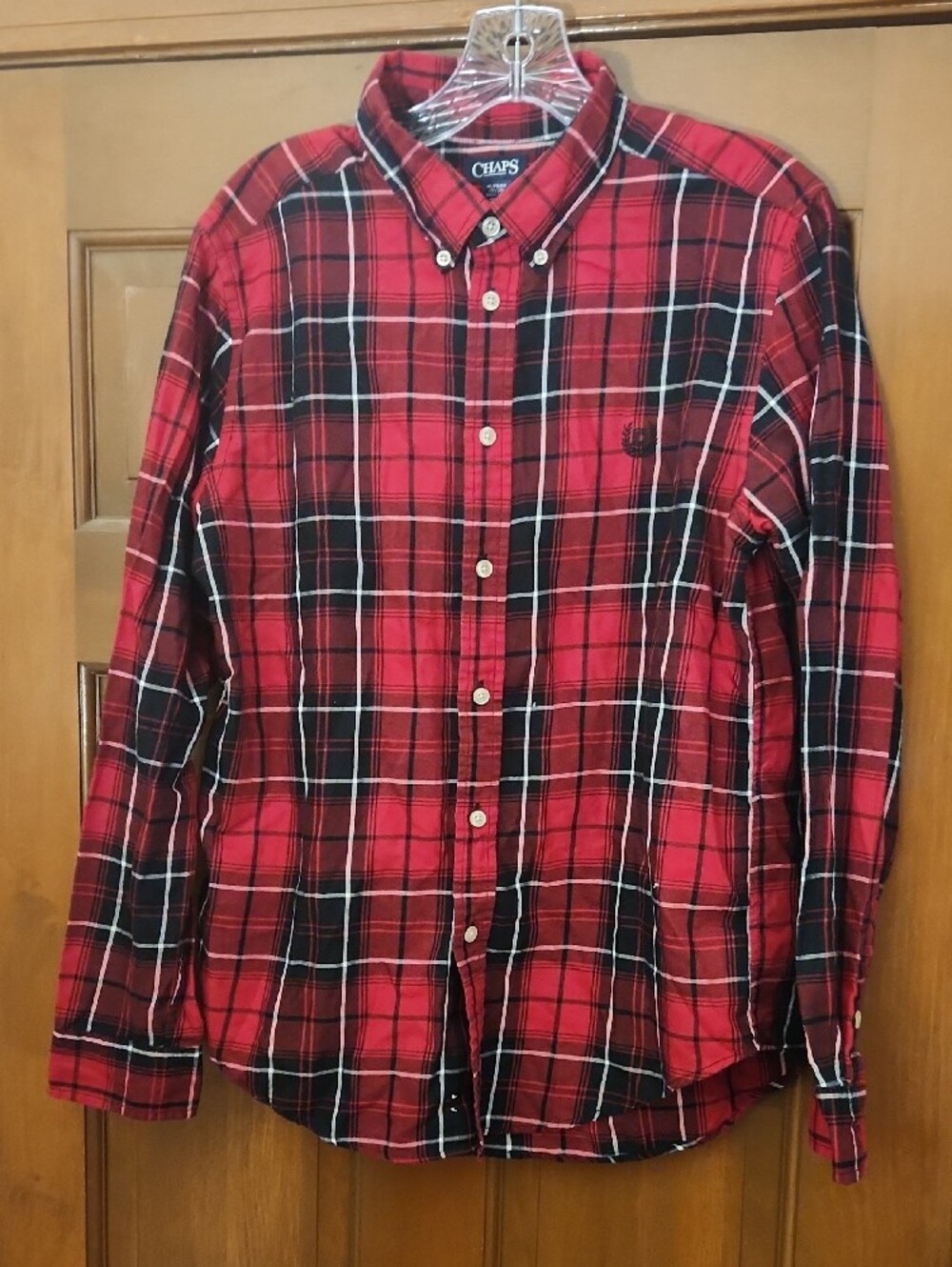 Chaps Red and Black Plaid Button-Down Shirt